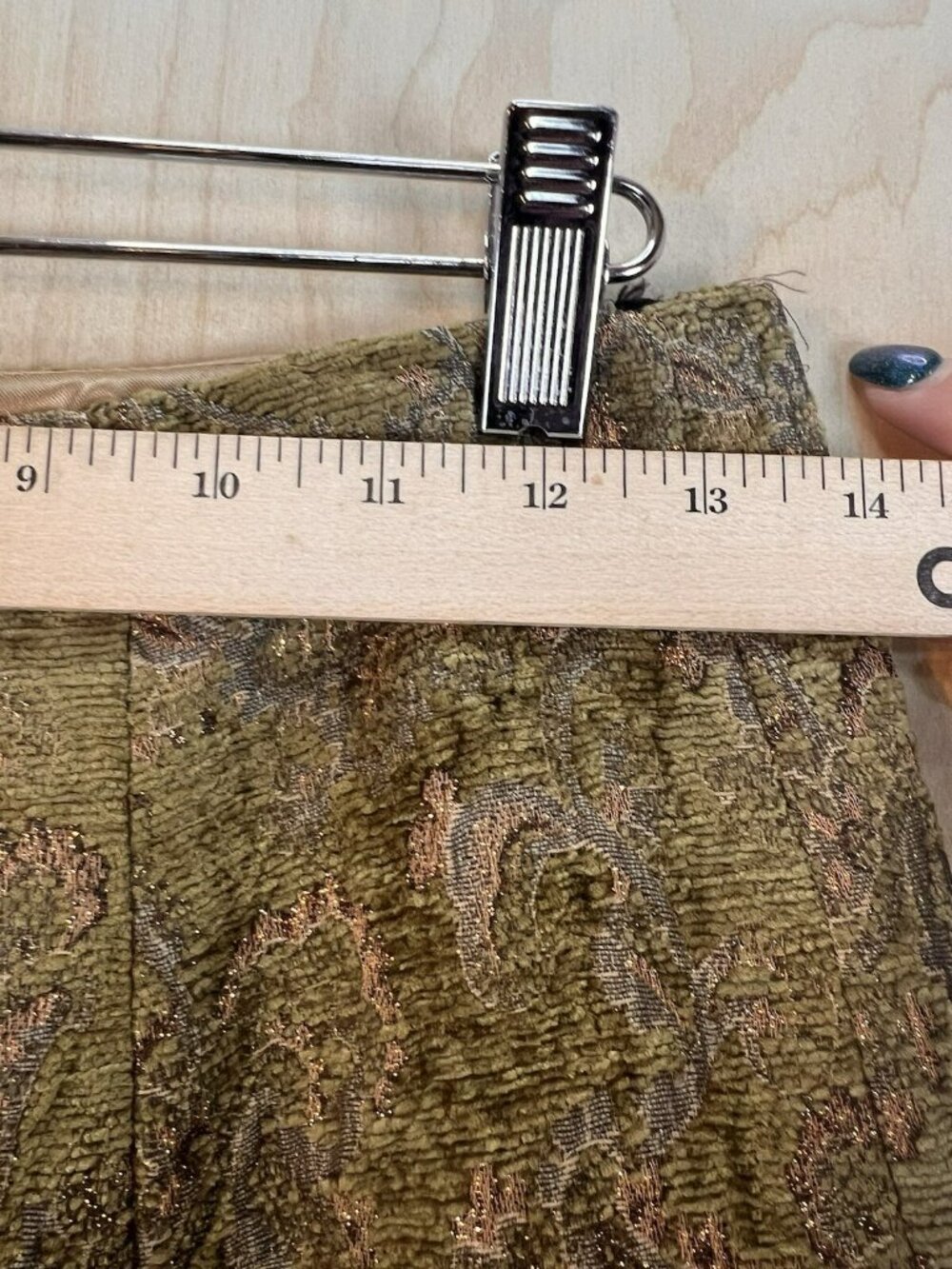 Vintage Charles Gray London Runway Skirt Size 4 Bronze Paisley Green Textured - Picture 11 of 15